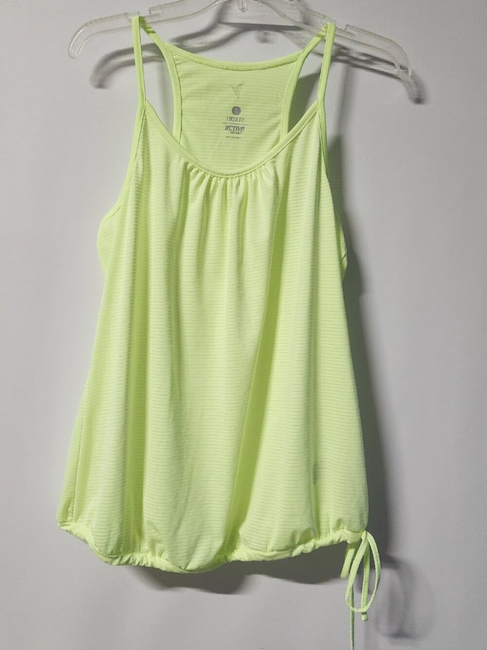 💚Old Navy Active Performance Tank Top Large Bright Lime Drawstring Hem Athletic